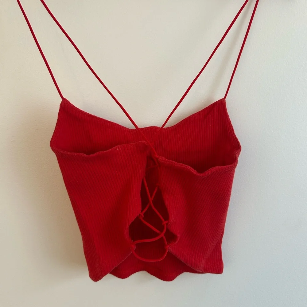 Garage Red Ribbed Double-Strap Cami - Picture 3 of 3